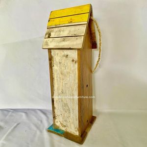 Nichoir pour oiseaux en bois recyclé, fait main, durable, en forme de bateau, couleur bois vieilli, cage à oiseaux originale, pour petits oiseaux d'extérieur - Product Image 5