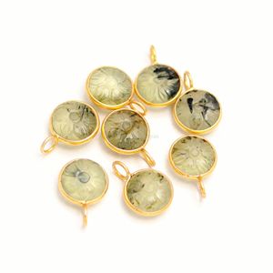 Pendentif en Vermeil d'Or avec Fleur Sculptée en Préhnite Naturelle, en Argent Sterling 925, Pierre Précieuse de Préhnite, Cristal de Guérison pour la Fabrication de Bijoux - Product Image 4