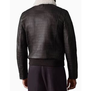 leather <b>jacket</b> featuring a croc-embossed finish and a removable <b>shearling</b> collar - Product Image 3