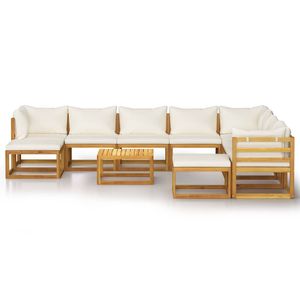 Ensemble de salon de patio en bois d'acacia massif crème de 11 pièces avec coussins pour se prélasser dans le jardin - Product Image 3
