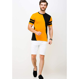 Camiseta de Manga Corta para Hombre, Cuello Redondo, Diseño Casual Tejido, Bloques de Color, Patrón de Rayas Amarillas y Negras - Product Image 6