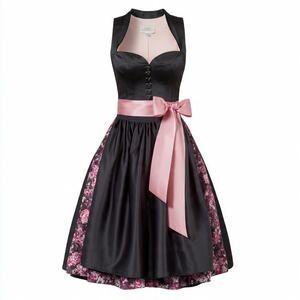 Robe Dirndl en satin polyester de haute qualité, noire, pour l'Oktoberfest, Dirndl traditionnel bavarois, longues robes Dirndl allemandes, Dirndl pour femmes bavaroises - Product Image 2