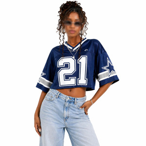 Camiseta de fútbol americano para mujer, corte holgado, estilo crop, malla, cuello en V, logotipo personalizado, uniforme de equipo, ligera, OEM, al por mayor - Product Image 1