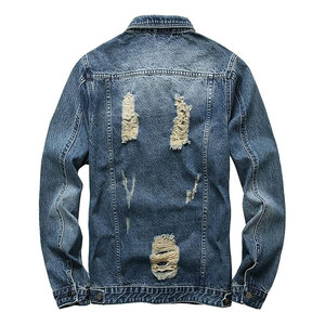 แจ็คเก็ตยีนส์ผู้ชายทรงสลิมฟิต แจ็คเก็ตเดนิมขาดๆ เท่ห์ๆ สไตล์ลำลอง สตรีทแวร์ แฟชั่น เสื้อคลุมทนทาน - Product Image 2