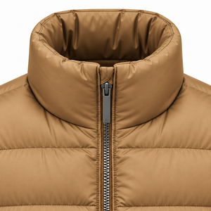 Chaleco de Invierno para Hombre, Color Bronceado Sólido, Cuello Alto, Relleno de Algodón, Transpirable, Cortavientos, Sin Mangas, con Cierre - Product Image 5
