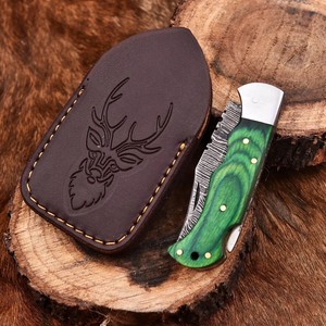 Nordic Forge Damascus Steel Folding <b>Knife</b> Back <b>Lock</b> Pakka wood Handle Sheath Pocket EDC Camping Hunting <b>Knife</b> - Product Image 5