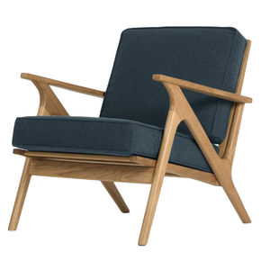 <b>Mid</b>-<b>Century</b> Modern Style <b>Armchair</b> with Light Wood Accents and Fine Black Fabric Upholstery - Product Image 1