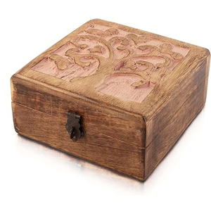 Boîte à bijoux en bois faite à la main avec couvercle sculpté floral, boîte de rangement en bois verrouillable vintage, boîte à souvenirs personnalisée avec logo, organisateur de cadeaux - Product Image 2