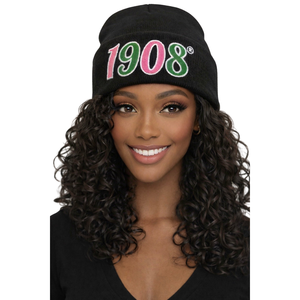 1908 Black Beanie Embroidered Knit Hat Warm <b>Winter</b> <b>Cap</b> Stylish Streetwear Fashion Accessory Comfortable Fit - Product Image 1