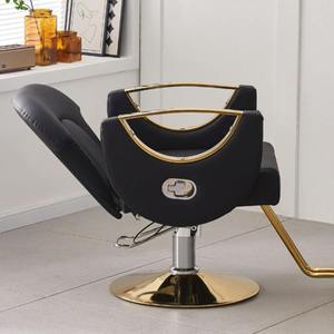 Sillón de Barbería Hidráulico de Acero Inoxidable Negro, Silla Reclinable para Corte de Cabello con Inclinación, Muebles Modernos para Salón - Product Image 1