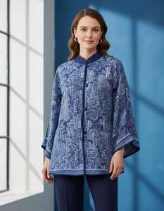 Pure <b>Wool</b> Bohemian Mandarin Collar Paisley Long Casual Winter <b>Capes</b> with Soft Jamawar Woven Fabric and Button Closure - Product Image 4