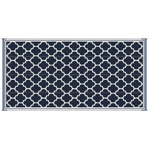 Tapis d'extérieur réversible 9x18 pour camping-car, bleu et blanc, en paille plastique, pour patio, terrasse, pique-nique, plage, camping - Product Image 1