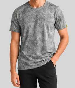 T-shirt pour homme gris uni à manches courtes, col rond, 100% coton, logo tricoté sur le devant, séchage rapide, coupe classique, vêtements décontractés - Product Image 1