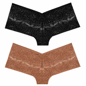 Lot de 6 culottes boyshorts mi-hautes en dentelle pour femme, respirantes, en Spandex/Coton, tricotées sans couture, coloris Noir Prune, pour White Peach - Product Image 6