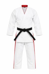 Kimono de Taekwondo unisexe blanc avec bordure rouge, ceinture noire, coupe régulière, polyester/coton, respirant, léger, durable, uniforme d'arts martiaux - Product Image 2
