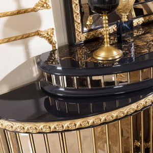 Baroque Turkish Style Luxury Solid Mahogany Dressing <b>Table</b> with Mirror <b>Black</b> Gold Glossy <b>Vanity</b> Set Bedroom Furniture High End - Product Image 5