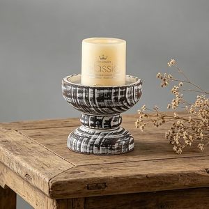 Wood Rustic <b>Candle</b> Holder, 5 Inches <b>Tall</b> Farmhouse <b>Candle</b> Pillar Holder, Distressed Small Plant Stand, Living Room, Dining Room - Product Image 1