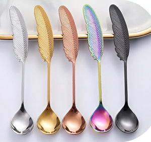 Cuillère à thé à poignée en forme de plume créative de couleur personnalisée de vente chaude - Product Image 4