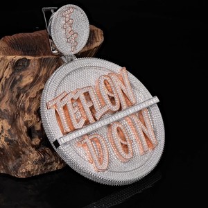 Colgante Personalizado con Símbolo, Plata 925, Redondo, con Incrustaciones de Moissanita VVS, Oro Rosa, Letra en Relieve, Joyería Hip Hop - Product Image 5