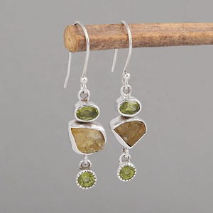 Wholesale 925 Sterling <b>Silver</b> Natural Peridot & Citrine Birthstone Dangle <b>Earrings</b> Handmade Gemstone Jewelry for Women - Product Image 5