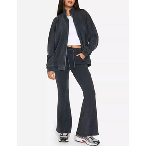Pantalones acampanados elásticos de lona transpirable y ecológica para mujer de talla grande, hechos a medida, con botones, de secado rápido, para primavera, venta al por mayor - Product Image 2