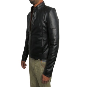 Veste de moto en cuir véritable noir à manches longues avec fermeture éclair et col montant pour femme, style motard, pour l'automne - Product Image 1
