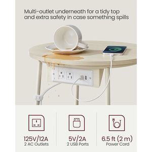 Tavolino da Salotto con Stazione di Ricarica, Tavolino Rotondo con Cesto in Tessuto e Porte USB - Product Image 4