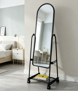 <b>Arched</b> Full Length Floor Mirror Adjustable Standing Vanity Mirror With Wheels Storage Shelf for Bedroom Dressing Room - Product Image 6