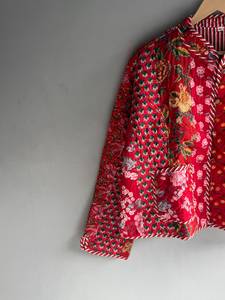 <b>Quilted</b> YELLOW GIFT FOR HER Cotton <b>Jacket</b> Women Floral <b>Pattern</b> Mandarin Collar Full Sleeve Autumn Regular Length Patch Pocket - Product Image 4