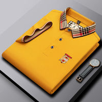 Chemise Homme Brodé à Manches Courtes Couleur Unie Col Logo Avant Coton Tricoté Style Preppy 180g Décontracté Chic Respirant