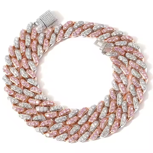 12mm Iced Out Pink Cuban Link Chain Micro Pave Claw Setting Moissanite Wedding Single Row <b>Necklace</b> Hip Hop Jewelry for Unisex - Product Image 3