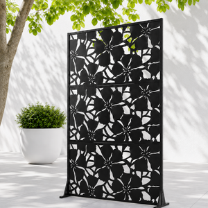 Black Floral Metal Privacy <b>Screen</b> Panel Decorative Garden <b>Partition</b> Outdoor Balcony Divider Fence Design - Product Image 5