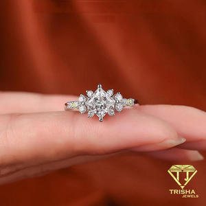 Luxury Princess Cut Moissanite <b>Diamond</b> <b>Ring</b> In 925 Sterling Silver With Pavé Side Stones Elegant Engagement Jewelry For Women - Product Image 4