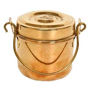 Brilliant hammered brass container filled with fresh ghee, including a knob <b>lid</b>; available at wholesale price. - Product Image 5