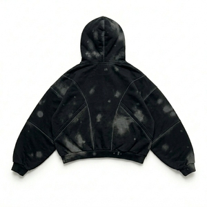 Sweat à capuche oversize délavé effet vieilli, doublé pour l'hiver, tricoté, avec logo brodé en 3D, style streetwear homme, 100% coton - Product Image 3