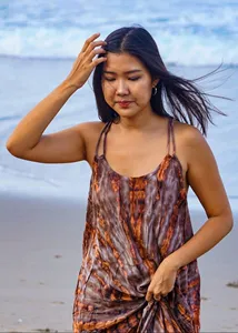 Women’s Boho Tie Dye Rayon Maxi Dress Sleeveless <b>Spaghetti</b> <b>Strap</b> Loose Fit Flowy Casual Beach Wear Dress - Product Image 5