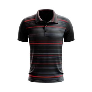 เสื้อโปโลชายสีดำแดงลายทาง แขนสั้น แห้งเร็ว สวมใส่สบาย เหมาะสำหรับกอล์ฟ  รับสกรีนโลโก้ ผลิตจากผ้าระบายอากาศเป็นมิตรกับสิ่งแวดล้อม - Product Image 1