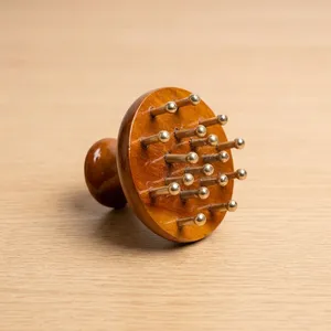 Bâtonnet Kansa en bois fait main, masseur facial ayurvédique rond, outil naturel de soin de la peau, outil de réflexologie corporelle pour le massage de la tête et du visage - Product Image 1
