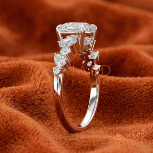 925 Sterling Silver with Pear-Cut Accents <b>Cushion</b>-Cut Cluster <b>Statement</b> Ring in Sterling Silver – Multi-Shape Diamond Simulant - Product Image 2