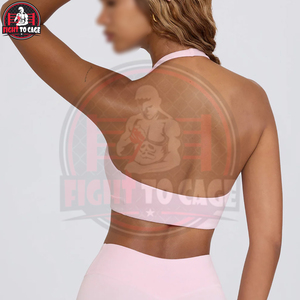 Top Quality Unique V-Neck Style Light Pink Solid Color With Own Logo Best Supplier Women Wear Simple Halter Neck Sports <b>Bra</b> - Product Image 4