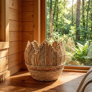 Natural Fiber Storage Baskets Crown Woven Bin Handcrafted Laundry <b>Hamper</b> Balinese Artisan Petal Organizer Boho Rustic Home Decor - Product Image 4