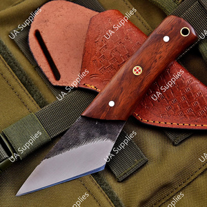 Couteau de survie EDC à lame fixe de 6 pouces en acier à haute teneur en carbone forgé à la main, pointe tombante, couteau utilitaire de camping, manche en bois de rose, étui en cuir - Product Image 2
