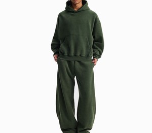 ชุดเซ็ตเสื้อฮู้ดครอปทรงบ็อกซี่ผ้าฟลีซและกางเกงขายาว สไตล์สตรีทแวร์ พิมพ์ลาย DTG แบบกำหนดเอง ล้างสีแบบแอซิดวอช วินเทจ ชุดวอร์ม ยูนิเซ็กซ์ จากผู้ผลิต - Product Image 3