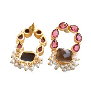 Pendientes de Latón con Piedras Preciosas al por Mayor, Joyería Auténtica con Piedras Preciosas, Latón Chapado en Rodio, Estilo Moderno, Listos para Enviar al por Mayor - Product Image 2