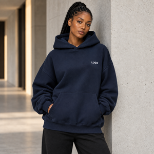 Sweat à capuche épais à épaules tombantes pour femme, pull décontracté à capuche, ourlet côtelé, mélange de coton doux, logo personnalisé, fournisseur, marque privée - Product Image 1
