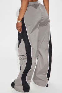 Custom Mens Wide Leg Color Block Track Pants Drawstring Casual Streetwear Trousers OEM Private Label men's pants - Product Image 2