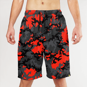 Shorts de Baño para Hombre, Camuflaje Rojo y Negro, Secado Rápido, con Cordón Ajustable, Casuales, Cortos - Product Image 1