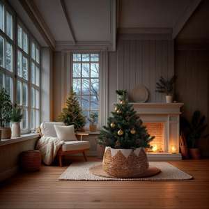 กระโปรงต้นคริสต์มาสวินเทจจากผักตบชวา งานถักทอธรรมชาติ เป็นมิตรกับสิ่งแวดล้อม พร้อมงานถักมาคราเม่ ขายดีที่สุด - Product Image 4