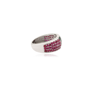 Art Deco Genuine Princess Cut Emerald & Round Brilliant Cut Ruby <b>Statement</b> Dome Band <b>Ring</b> in 925 <b>Silver</b> Wholesale Jewelry - Product Image 5