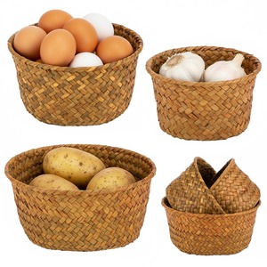 3 Set <b>Small</b> Seagrass Woven Storage <b>Baskets</b> Handmade Storage <b>Basket</b> Wholesale eco-friendly Made in Viet Nam - Product Image 2